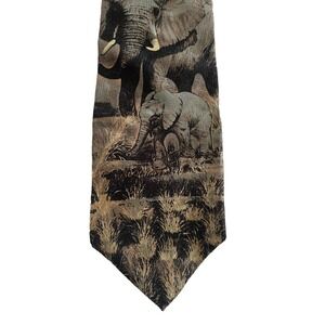Vintage Endangered Species Tie‎ Elephant 100% Silk Made In USA
